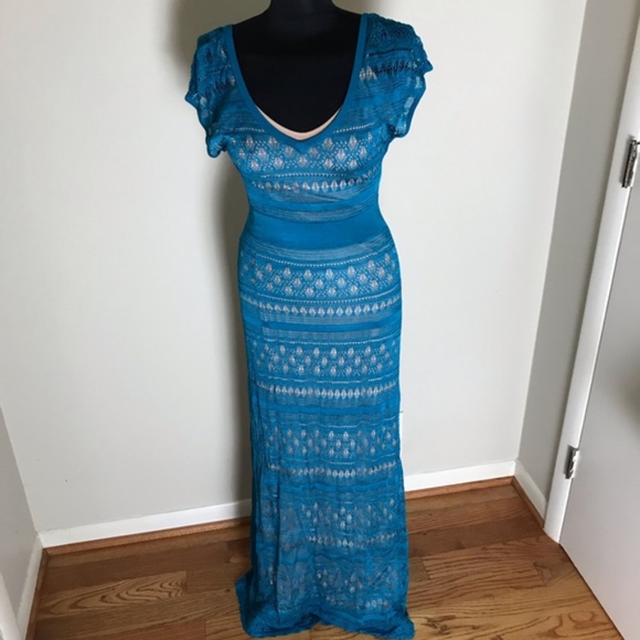 BEBE Teal overlay maxi dress - Picture 1 of 8